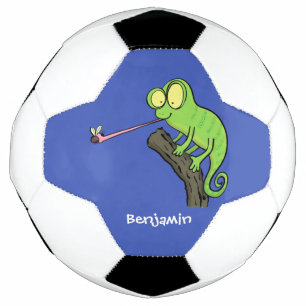 Niedlicher, lustig-grün-fröhlicher Chameleon-Carto Fußball