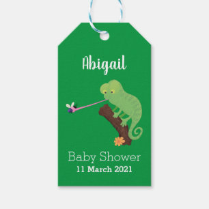 Niedlicher, lustig-grün-fröhlicher Chameleon-Carto Geschenkanhänger