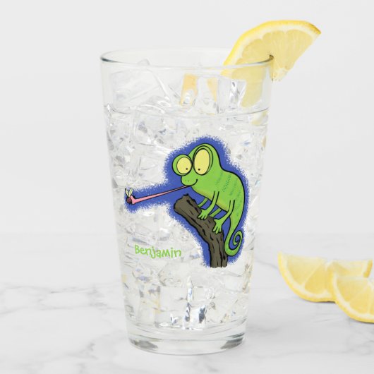 Niedlicher, lustig-grün-fröhlicher Chameleon-Carto Glas (Rückseite Ice)
