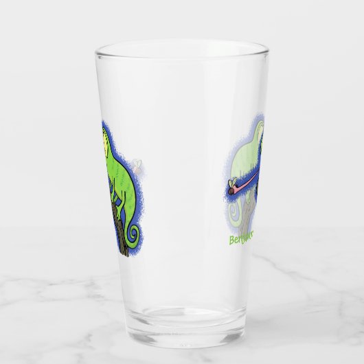 Niedlicher, lustig-grün-fröhlicher Chameleon-Carto Glas (Links)