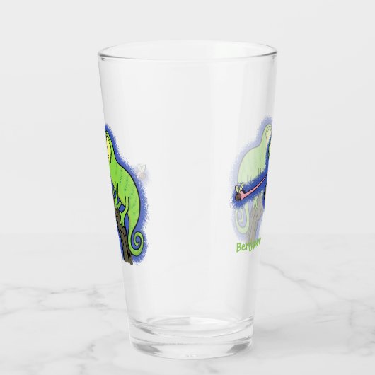 Niedlicher, lustig-grün-fröhlicher Chameleon-Carto Glas (Rechts)