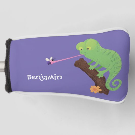 Niedlicher, lustig-grün-fröhlicher Chameleon-Carto Golf Headcover (Vorderseite)