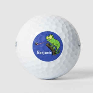 Niedlicher, lustig-grün-fröhlicher Chameleon-Carto Golfball