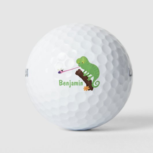 Niedlicher, lustig-grün-fröhlicher Chameleon-Carto Golfball (Vorderseite)