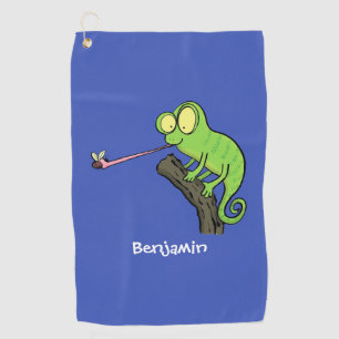 Niedlicher, lustig-grün-fröhlicher Chameleon-Carto Golfhandtuch