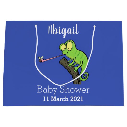 Niedlicher, lustig-grün-fröhlicher Chameleon-Carto Große Geschenktüte (Vorderseite)