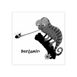 Niedlicher, lustig-grün-fröhlicher Chameleon-Carto Gummistempel