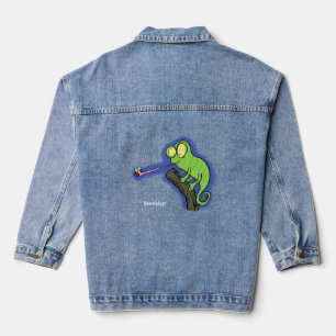 Niedlicher, lustig-grün-fröhlicher Chameleon-Carto Jeansjacke