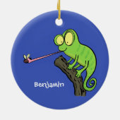 Niedlicher, lustig-grün-fröhlicher Chameleon-Carto Keramik Ornament (Hinten)
