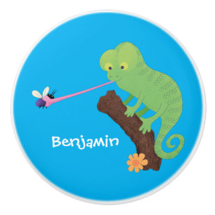 Niedlicher, lustig-grün-fröhlicher Chameleon-Carto Keramikknauf