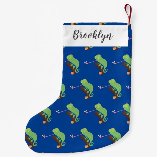 Niedlicher, lustig-grün-fröhlicher Chameleon-Carto Kleiner Weihnachtsstrumpf (Rückseite)