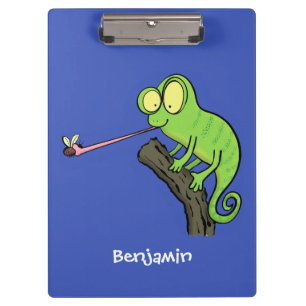 Niedlicher, lustig-grün-fröhlicher Chameleon-Carto Klemmbrett