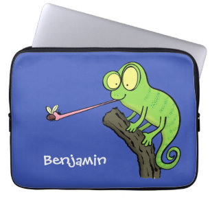 Niedlicher, lustig-grün-fröhlicher Chameleon-Carto Laptopschutzhülle