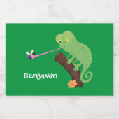 Niedlicher, lustig-grün-fröhlicher Chameleon-Carto Lebensmitteletikett (Einzelnes Label)