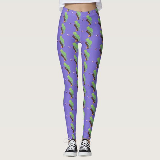 Niedlicher, lustig-grün-fröhlicher Chameleon-Carto Leggings (Vorderseite)