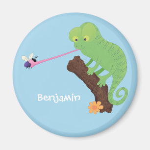 Niedlicher, lustig-grün-fröhlicher Chameleon-Carto Magnet