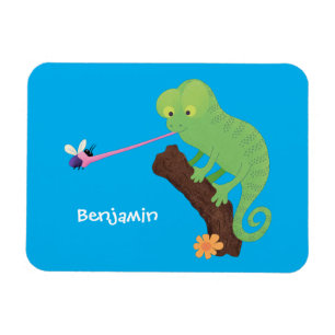 Niedlicher, lustig-grün-fröhlicher Chameleon-Carto Magnet