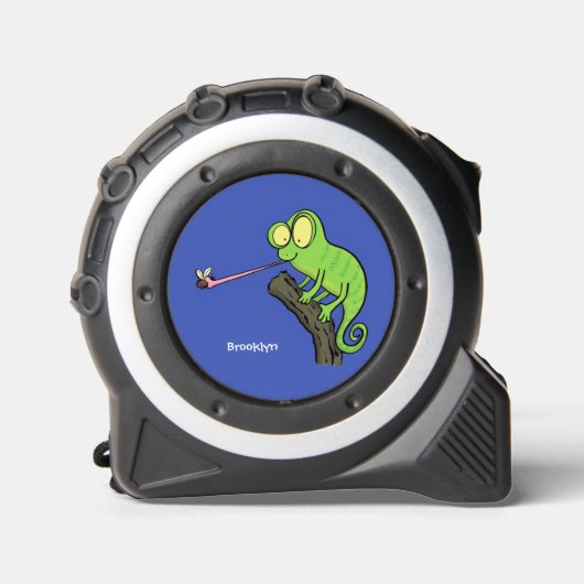 Niedlicher, lustig-grün-fröhlicher Chameleon-Carto Maßband (Vorderseite)