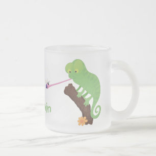 Niedlicher, lustig-grün-fröhlicher Chameleon-Carto Mattglastasse