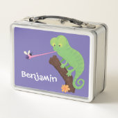 Niedlicher, lustig-grün-fröhlicher Chameleon-Carto Metall Brotdose (Rückseite)