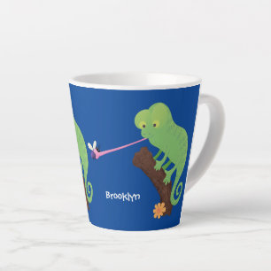 Niedlicher, lustig-grün-fröhlicher Chameleon-Carto Milchtasse