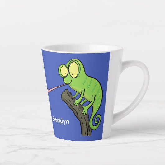 Niedlicher, lustig-grün-fröhlicher Chameleon-Carto Milchtasse (Rechts)