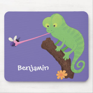 Niedlicher, lustig-grün-fröhlicher Chameleon-Carto Mousepad