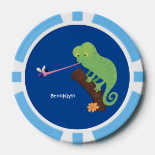 Niedlicher, lustig-grün-fröhlicher Chameleon-Carto Pokerchips