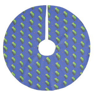 Niedlicher, lustig-grün-fröhlicher Chameleon-Carto Polyester Weihnachtsbaumdecke