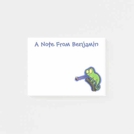 Niedlicher, lustig-grün-fröhlicher Chameleon-Carto Post-it Klebezettel (Vorderseite)