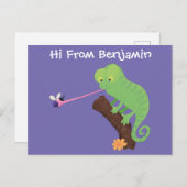 Niedlicher, lustig-grün-fröhlicher Chameleon-Carto Postkarte (Vorne/Hinten)