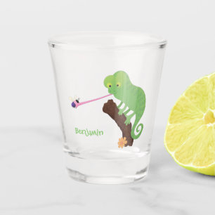 Niedlicher, lustig-grün-fröhlicher Chameleon-Carto Schnapsglas