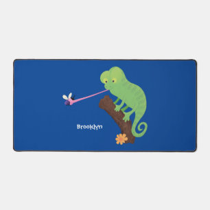 Niedlicher, lustig-grün-fröhlicher Chameleon-Carto Schreibtischunterlage