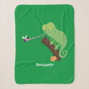 Niedlicher, lustig-grün-fröhlicher Chameleon-Carto Sherpadecke