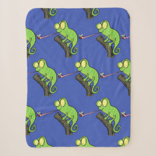 Niedlicher, lustig-grün-fröhlicher Chameleon-Carto Sherpadecke