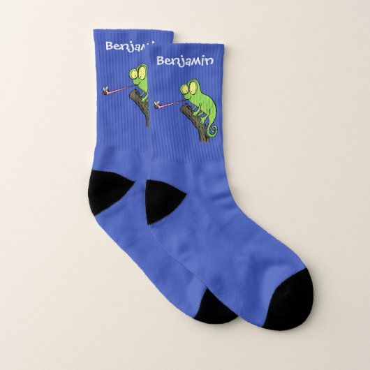 Niedlicher, lustig-grün-fröhlicher Chameleon-Carto Socken (Paar)