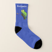 Niedlicher, lustig-grün-fröhlicher Chameleon-Carto Socken (Links - Innen)