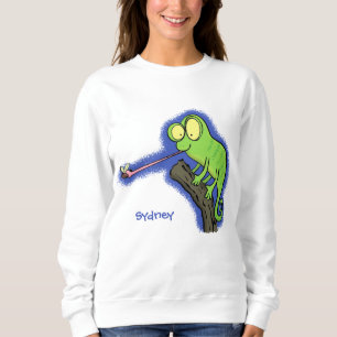 Niedlicher, lustig-grün-fröhlicher Chameleon-Carto Sweatshirt