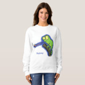 Niedlicher, lustig-grün-fröhlicher Chameleon-Carto Sweatshirt (Vorne ganz)