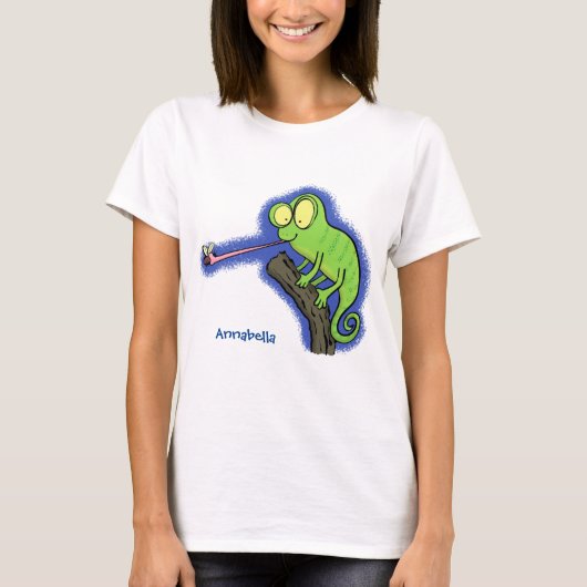Niedlicher, lustig-grün-fröhlicher Chameleon-Carto T-Shirt (Vorderseite)