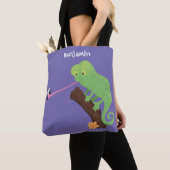 Niedlicher, lustig-grün-fröhlicher Chameleon-Carto Tasche (Von Nahem)