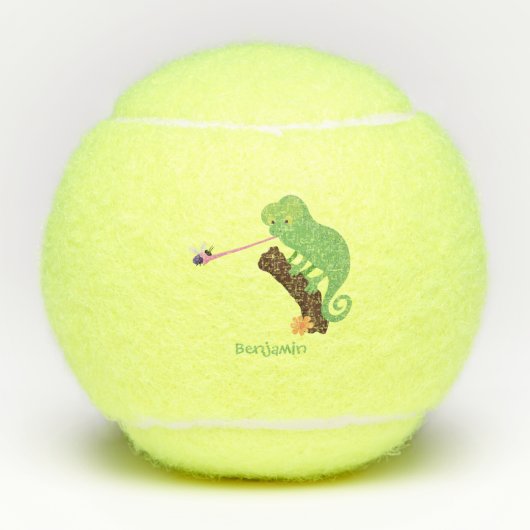 Niedlicher, lustig-grün-fröhlicher Chameleon-Carto Tennisbälle (Vorderseite)