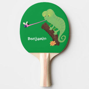 Niedlicher, lustig-grün-fröhlicher Chameleon-Carto Tischtennis Schläger
