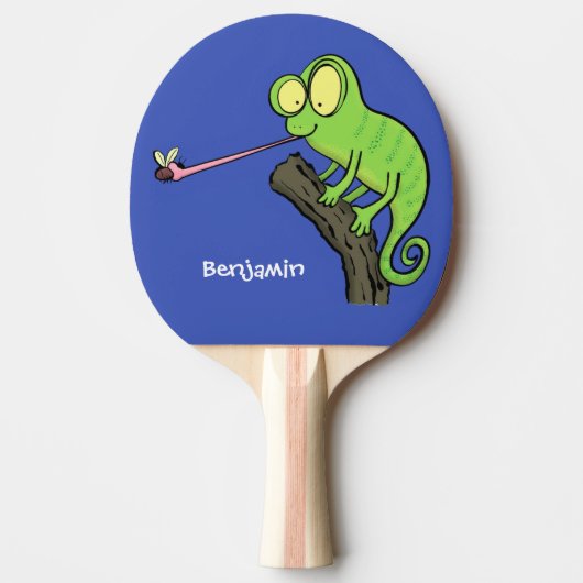 Niedlicher, lustig-grün-fröhlicher Chameleon-Carto Tischtennis Schläger (Vorderseite)