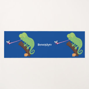 Niedlicher, lustig-grün-fröhlicher Chameleon-Carto Yogamatte