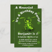 Niedlicher, lustig-grüner Gottesanbeter Cartoon Einladung (Vorne/Hinten)