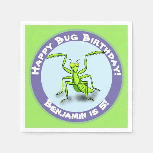 Niedlicher, lustig-grüner Gottesanbeter Cartoon Serviette (Vorderseite)