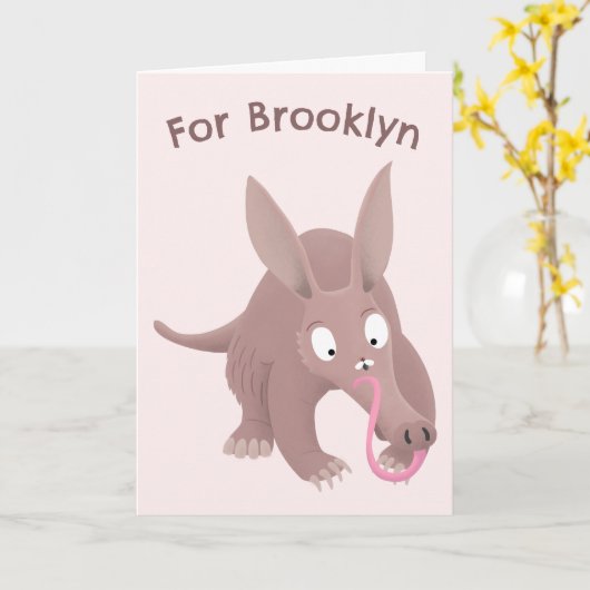 Niedlicher, lustiger Aardvark personalisierter Geb Karte (Gelbe Blume)