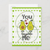 Niedlicher lustiger Avocado Couple Sie Complete Me Postkarte (Vorne/Hinten)