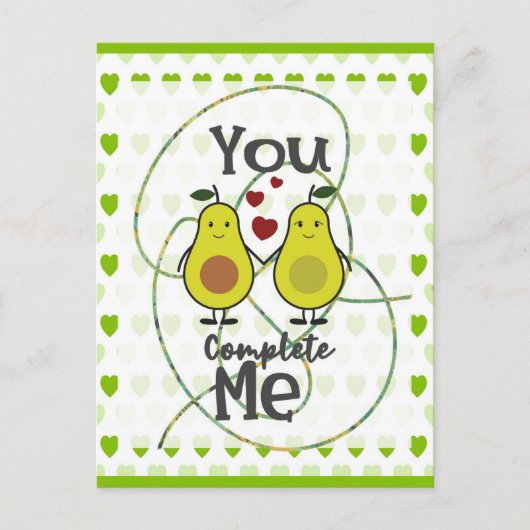 Niedlicher lustiger Avocado Couple Sie Complete Me Postkarte (Vorderseite)